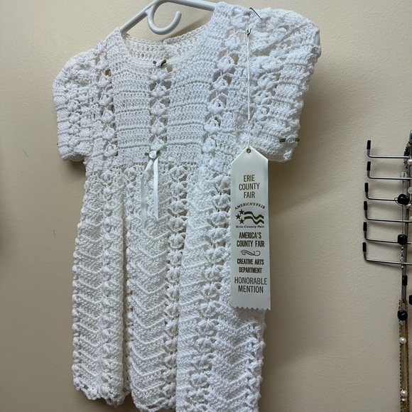 Two hand crocheted outfits with a One crocheted blanket
With a Pearl White Yarn - Picture 12 of 16
